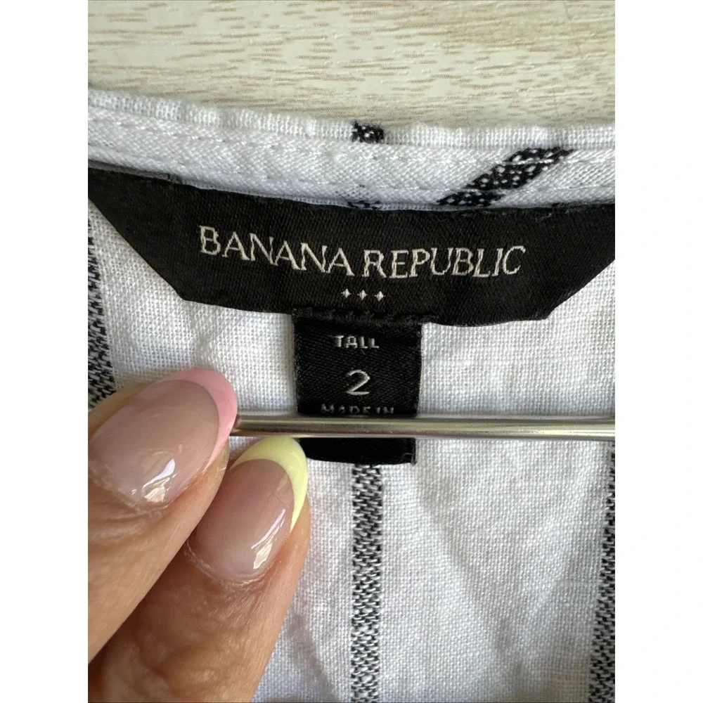 Banana Republic Linen Striped Wide Leg Sleeveless Jumpsuit Pockets Sz 2 L